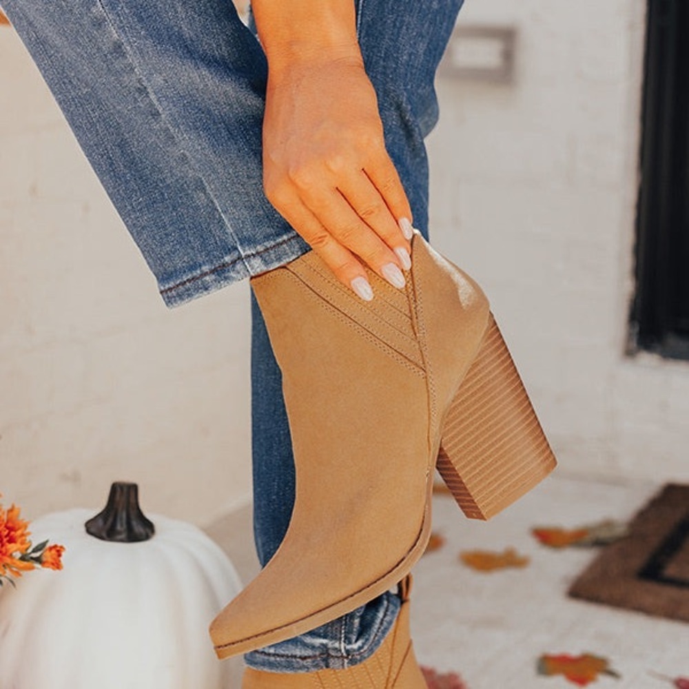 NWT Impressions Boutique The Celine Faux Suede Bootie In Tan - Picture 3 of 3